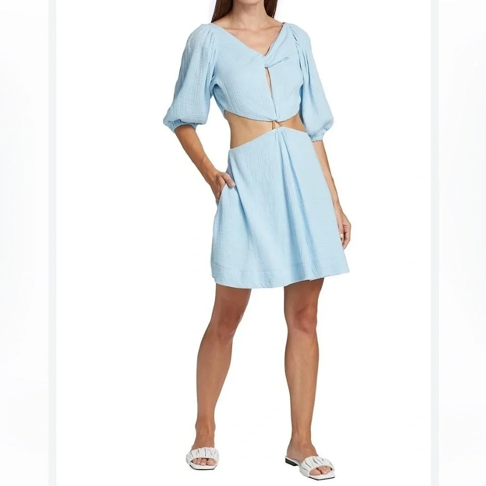 Jonathan Simkhai Swim Women's Helen Cutout Puff Sleeve Mini Dress Blue Size S - Picture 1 of 7
